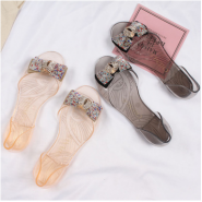 New Fashion Comfortable Transparent Butterfly-knot Metal Drill Casual Sandals